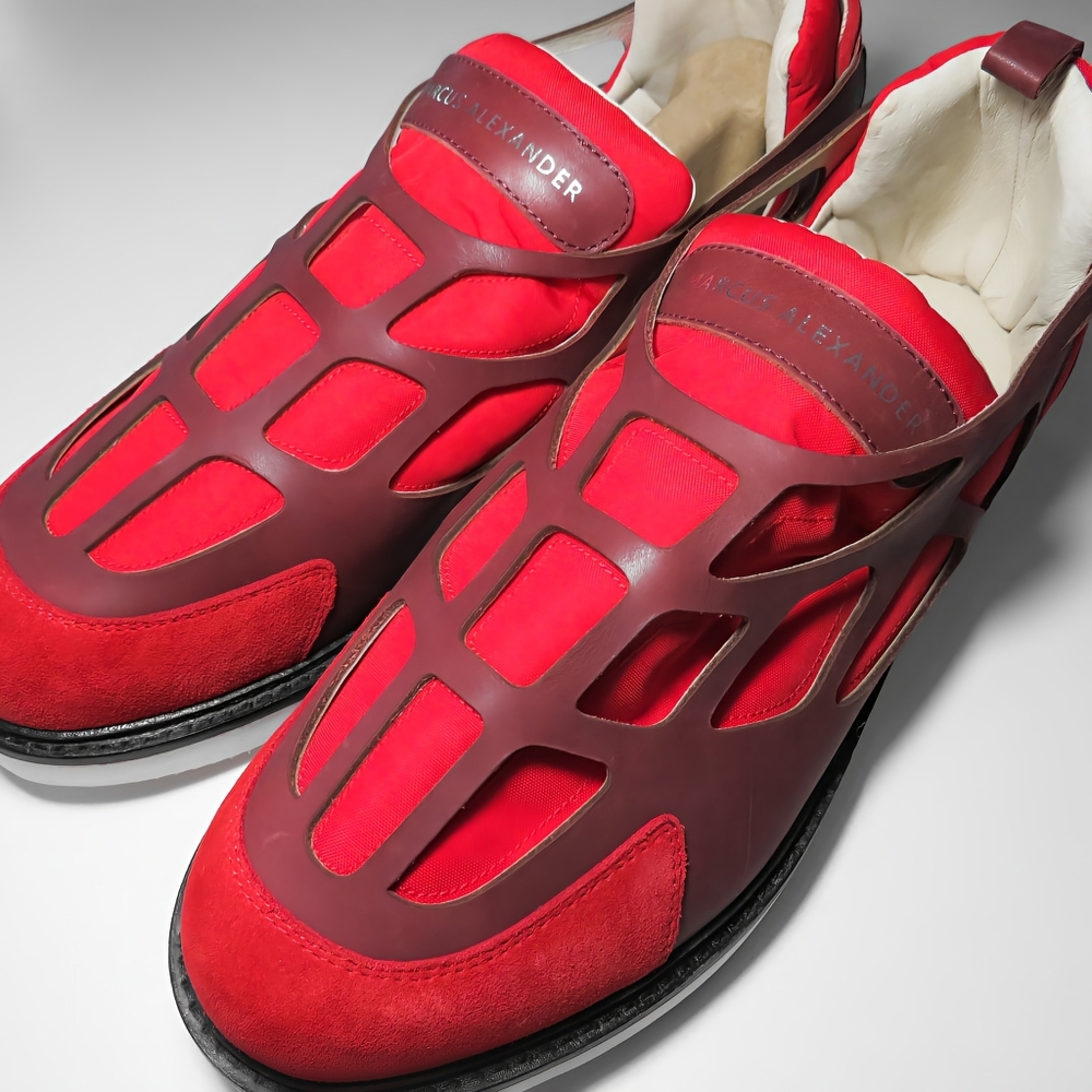 ✨Marcus Alexander Ehlo Red Low Top Sneaker Men’s size 13 Genuine Leather $365 - Picture 5 of 9